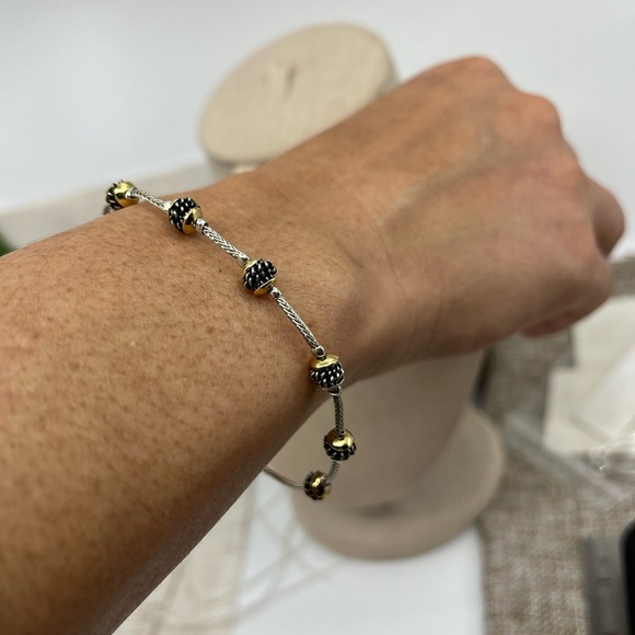 Vintage Two-Tone Beaded Bracelet, 7.5" Rope Chain, Elegant Estate Jewelry - Picture 8 of 15